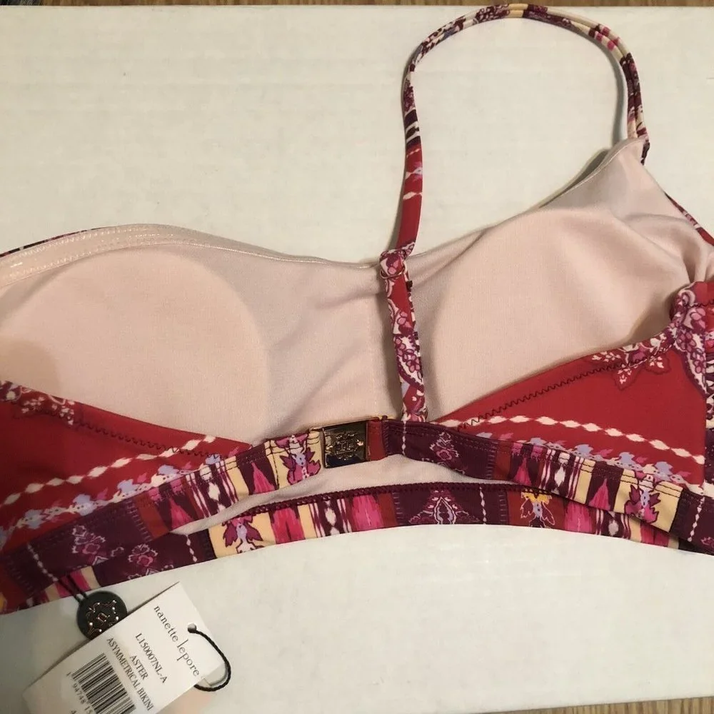 Nanette Lepore Aster Asymmetrical Bikini Swimsuit Set high waist size 4 NWT